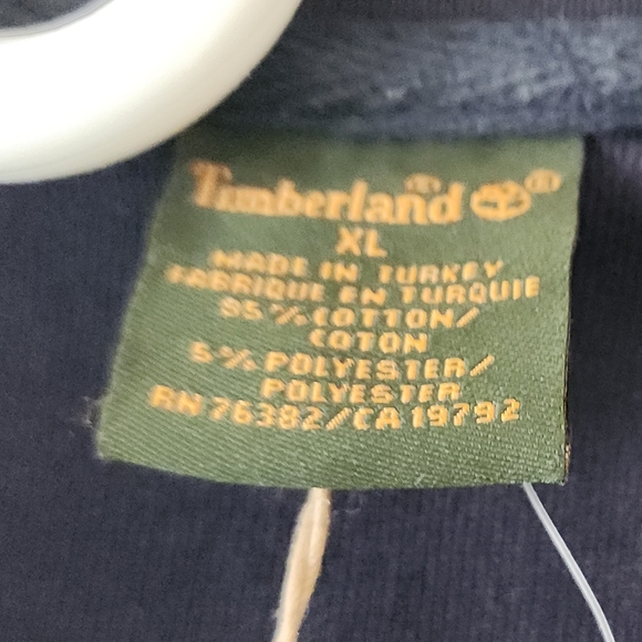 Timberland men's blue hoodie with label in front. - Picture 3 of 8